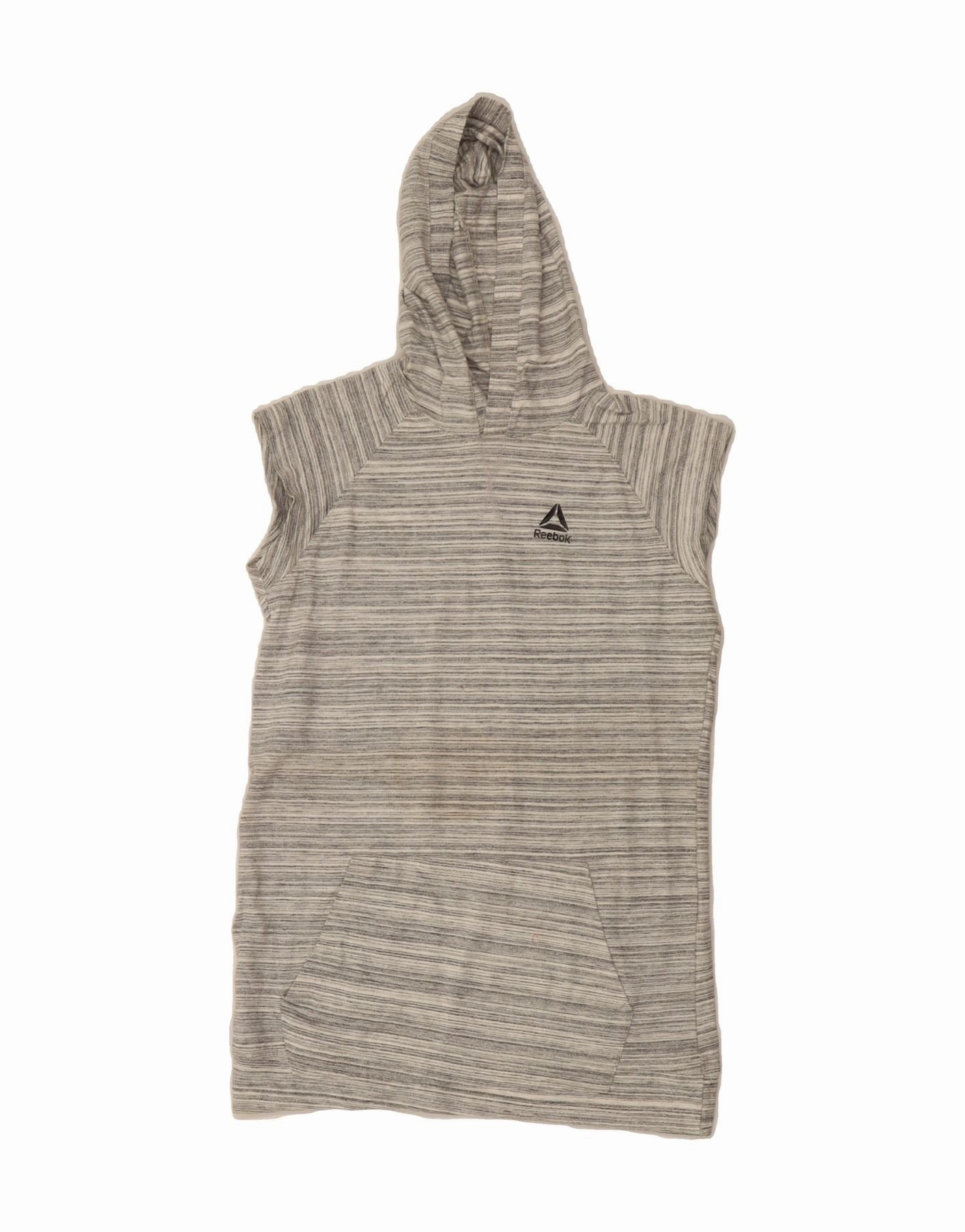 REEBOK Girls Hooded Jumper Dress 14-15 Years Large Grey Striped Fresh Style Feminine Charm