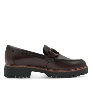 Foot Sure Tamaris Womens Mocca Brown Leather Loafers Slip-On Platform Shoes