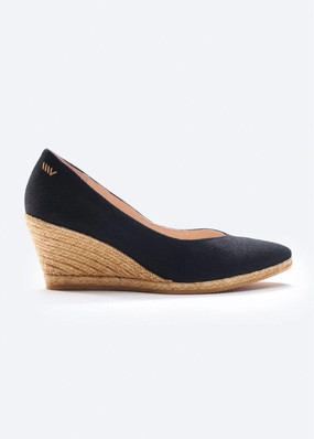 Roses Canvas V Cut Espadrille Wedges Elevated Lift
