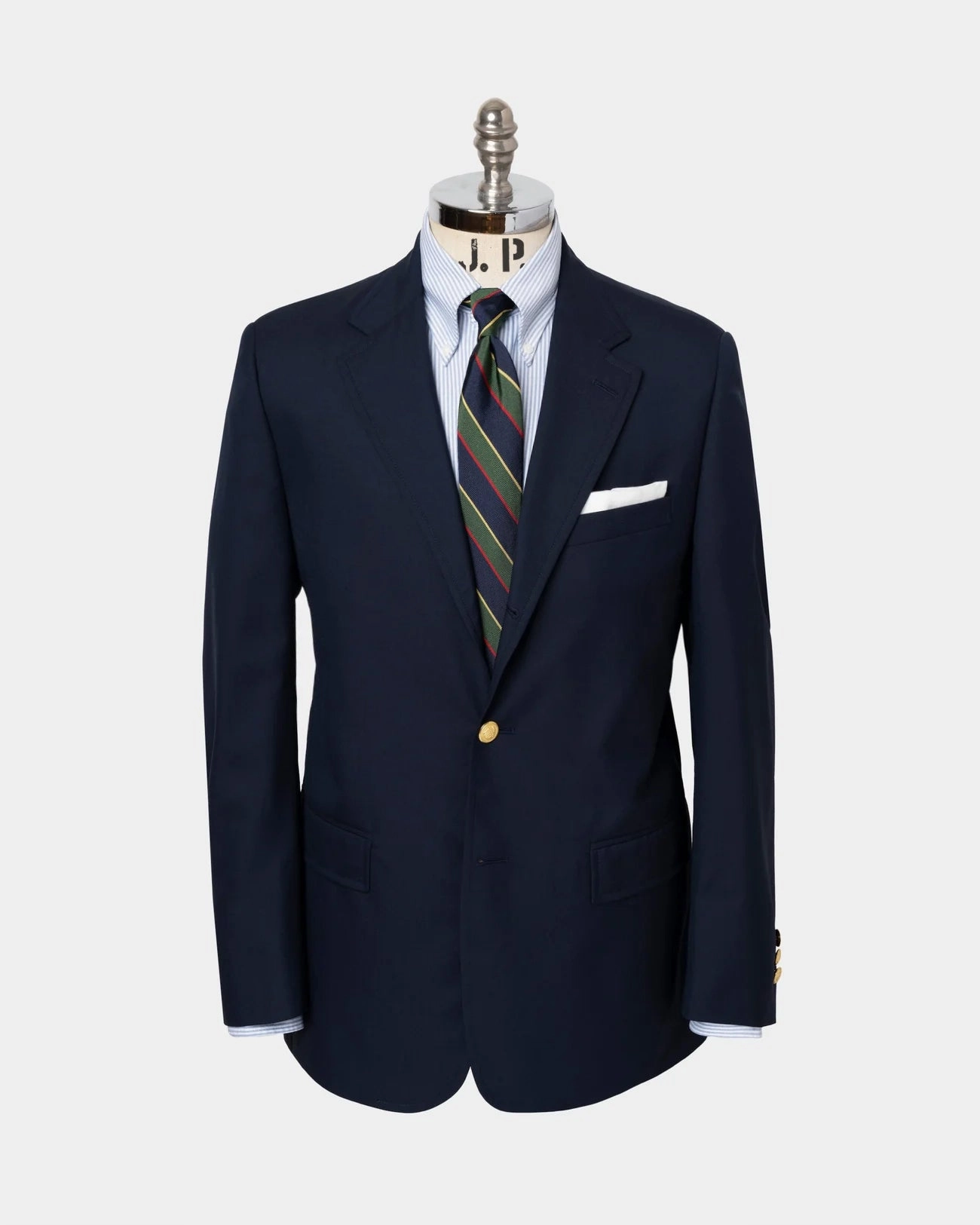 Made-in-Canada Solid Navy Tropical Weight Wool Blazer Tapered Silhouette Engineering Luxury Office Style