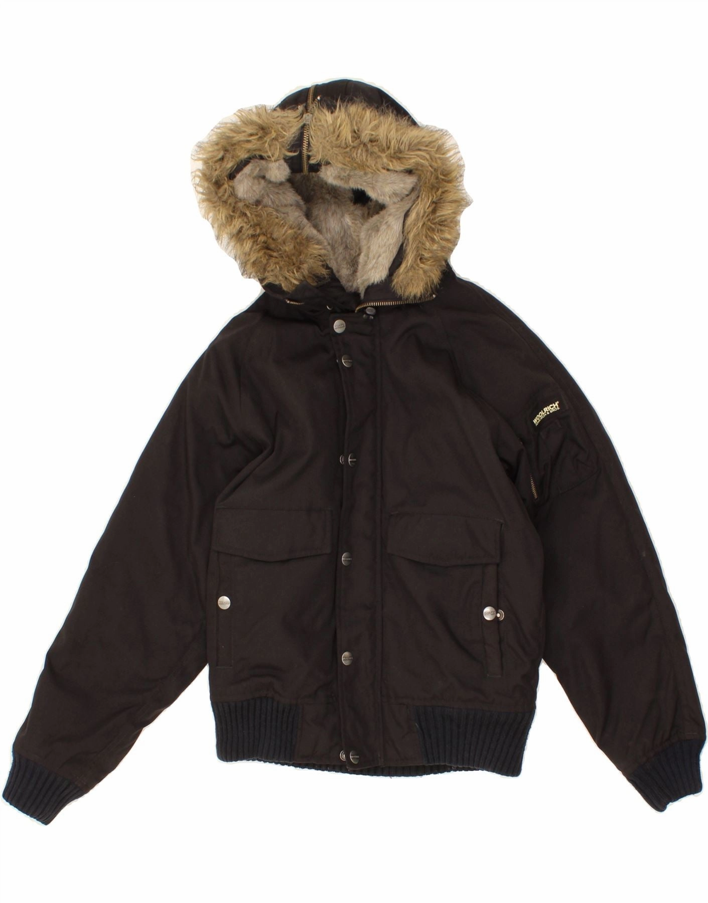 WOOLRICH Boys Hooded Bomber Jacket 9-10 Years Black Nylon Potential Thermal Comfort