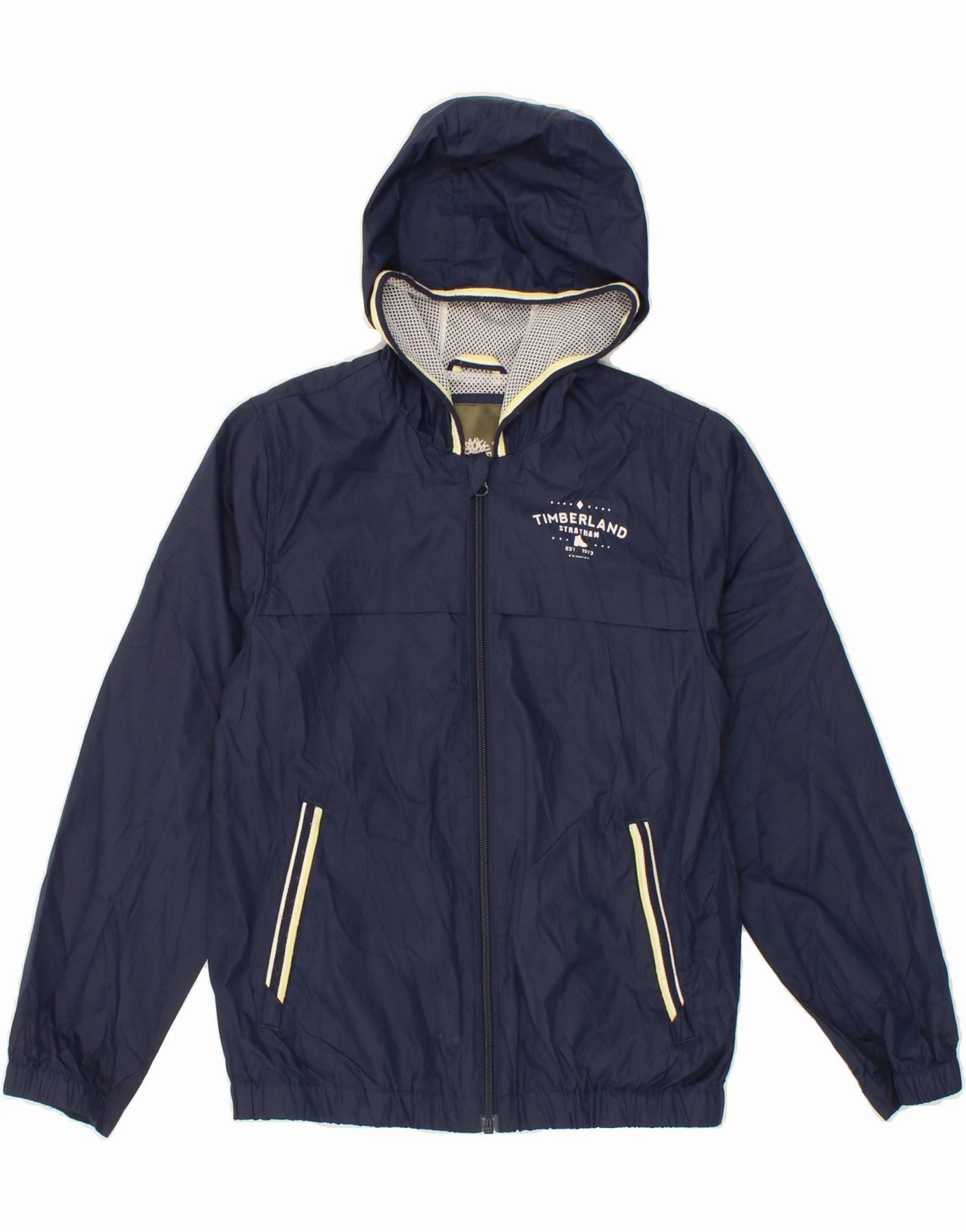 Full Length Front Zipper TIMBERLAND Boys Hooded Rain Jacket 9-10 Years Navy Blue