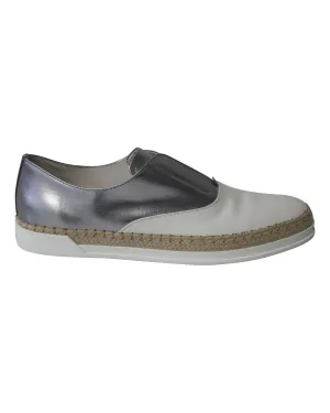 Tod's Francesina Espadrille Slip On Sneakers in Silver/White Leather Casual Slip-on Shoes Full-Grain Leather