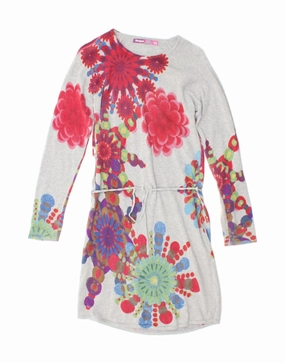 Solid-color Relax Feel DESIGUAL Girls Graphic Long Sleeve Jumper Dress 13-14 Years Grey Cotton