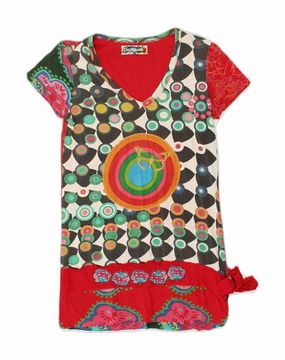 Chic Rhythm Fall Comfort DESIGUAL Girls Tunic Dress 13-14 Years Large Red Geometric Cotton