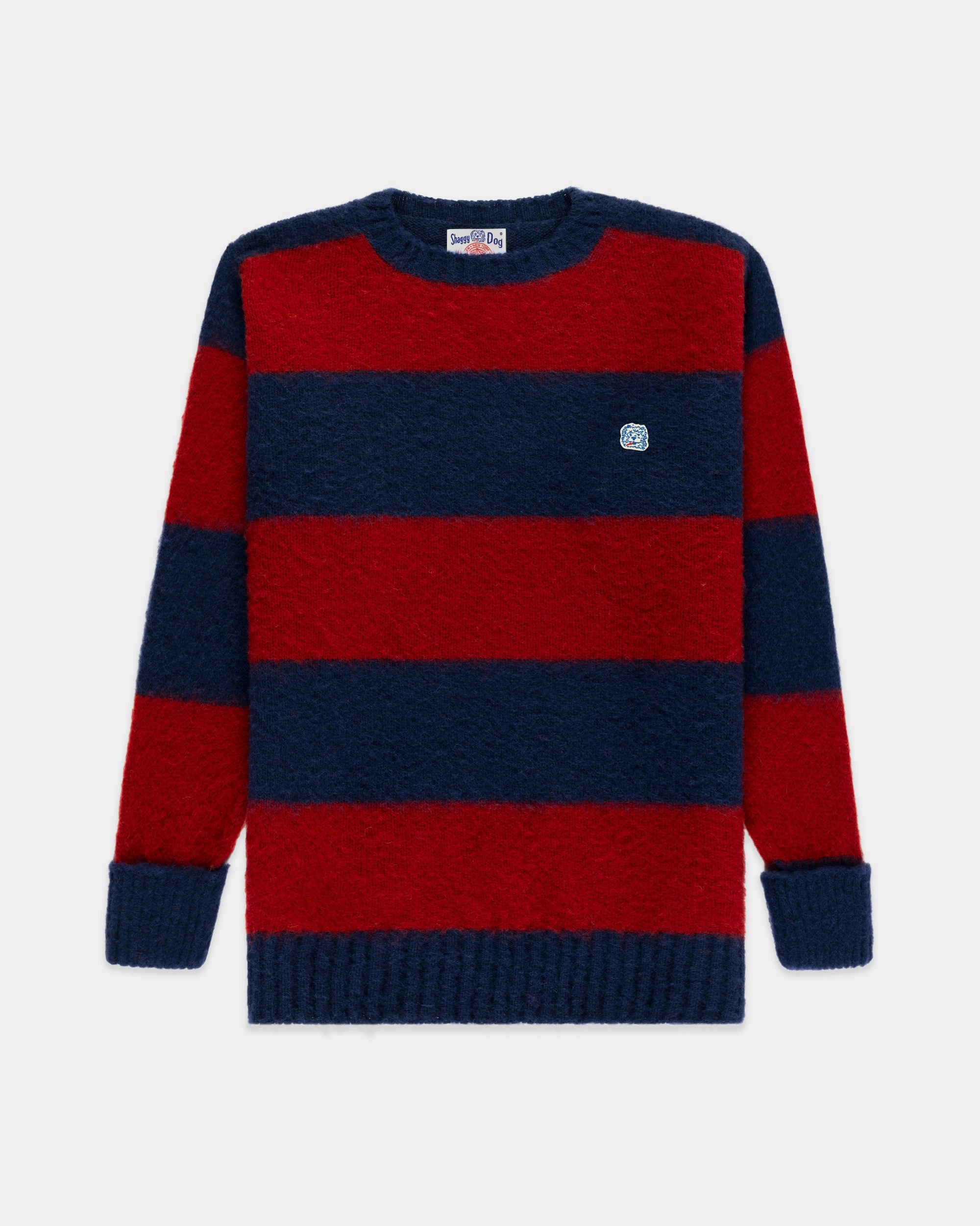 Made-in-Scotland Navy & Dark Red Stripe Shaggy Dog Icon Sweater - Classic Fit Warm Essentials