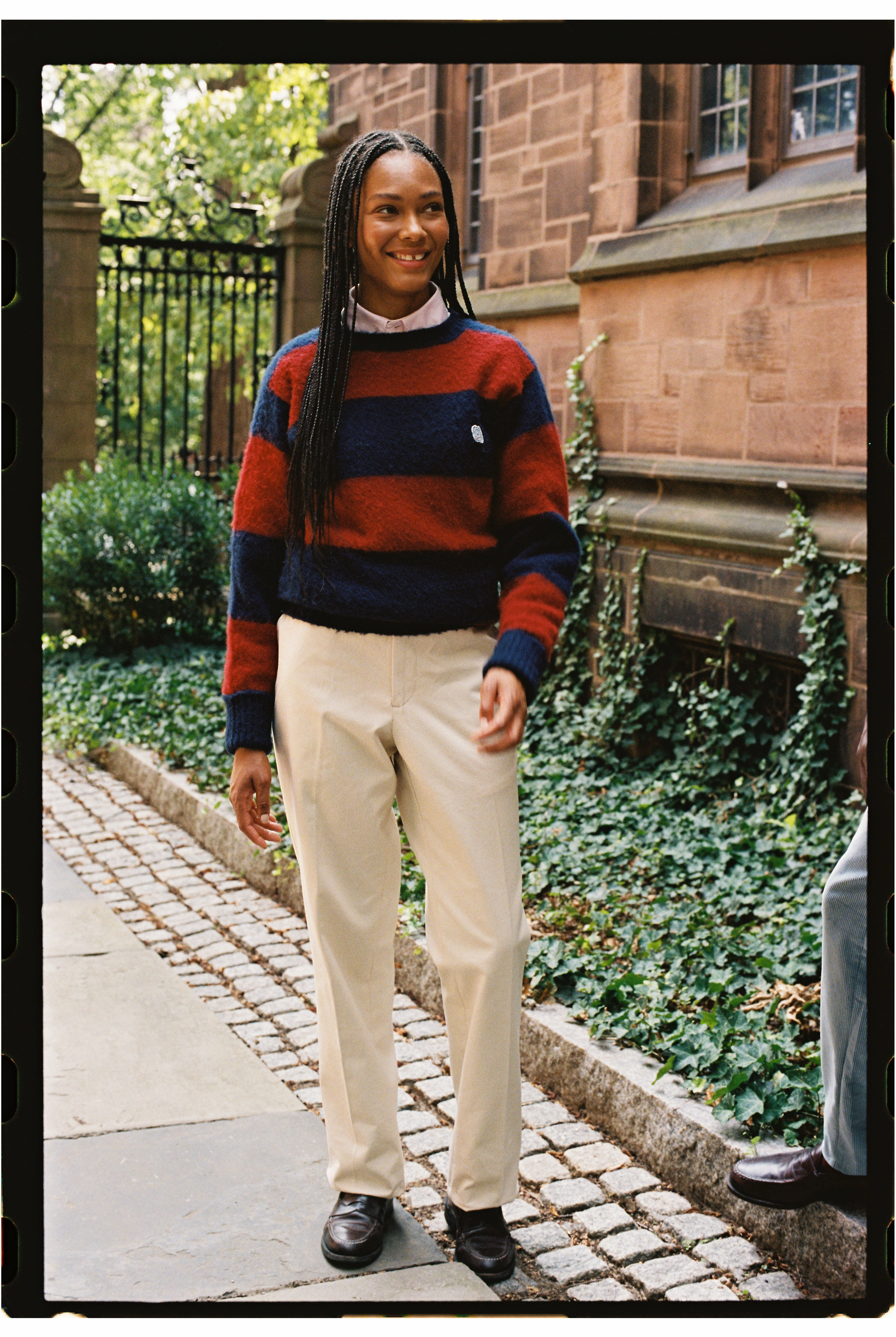 Recycled Fiber Made-in-Scotland Navy & Dark Red Stripe Shaggy Dog Icon Sweater - Classic Fit