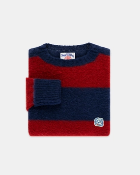 Made-in-Scotland Navy & Dark Red Stripe Shaggy Dog Icon Sweater - Classic Fit Dynamic Ventilation Panels