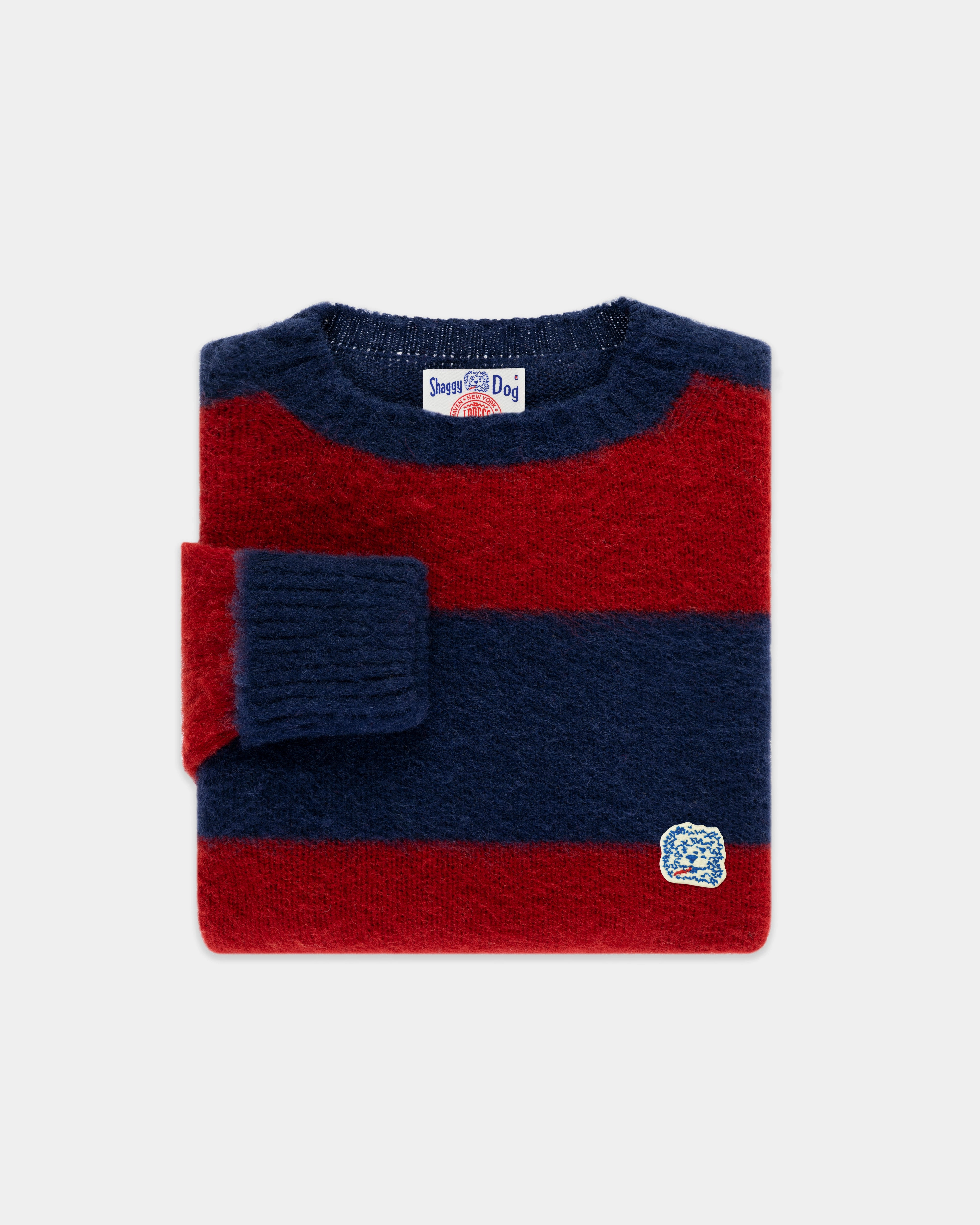 Made-in-Scotland Navy & Dark Red Stripe Shaggy Dog Icon Sweater - Classic Fit Dynamic Ventilation Panels