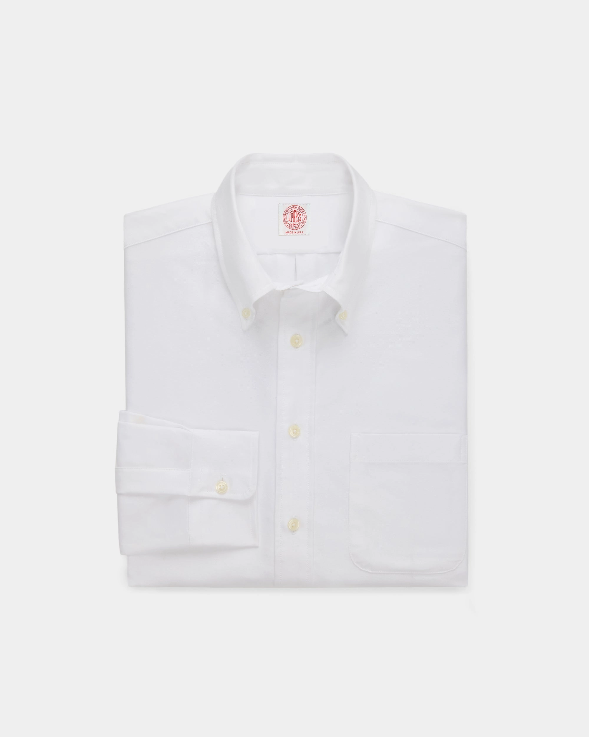 Made-in-USA White Oxford Cloth Button Down Shirt  - Classic Fit Quick Release Placket