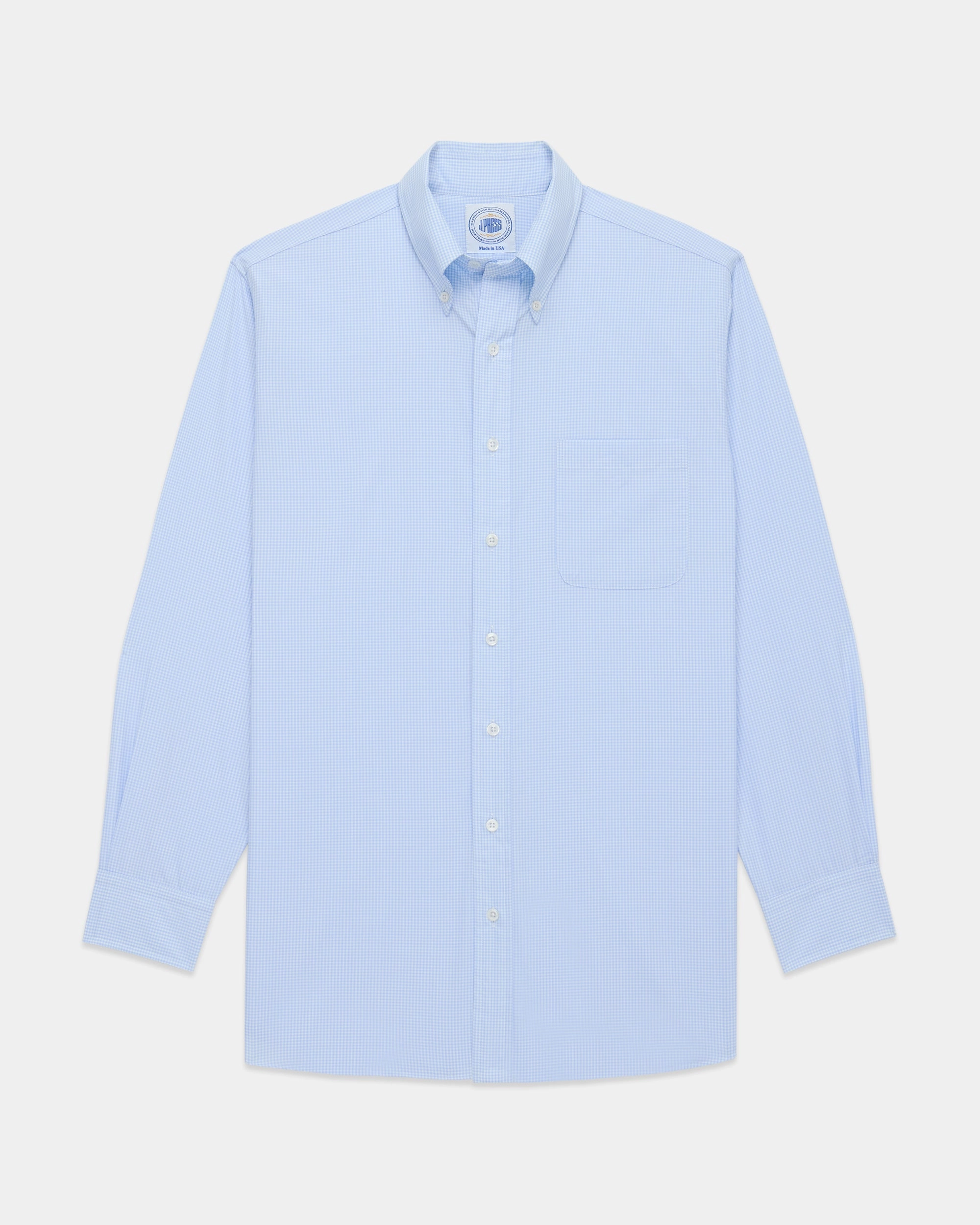 Lounge Comfort Made-in-USA Thomas Mason Light Blue Mini Gingham Button Down Shirt - Regular Fit