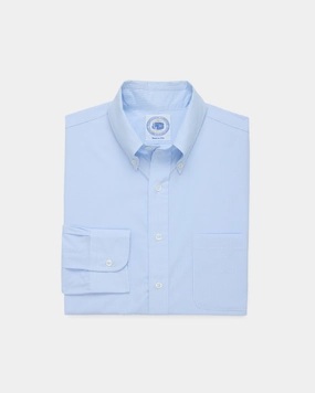 EasyCare Fabric Professional Look Made-in-USA Thomas Mason Light Blue Mini Gingham Button Down Shirt - Regular Fit
