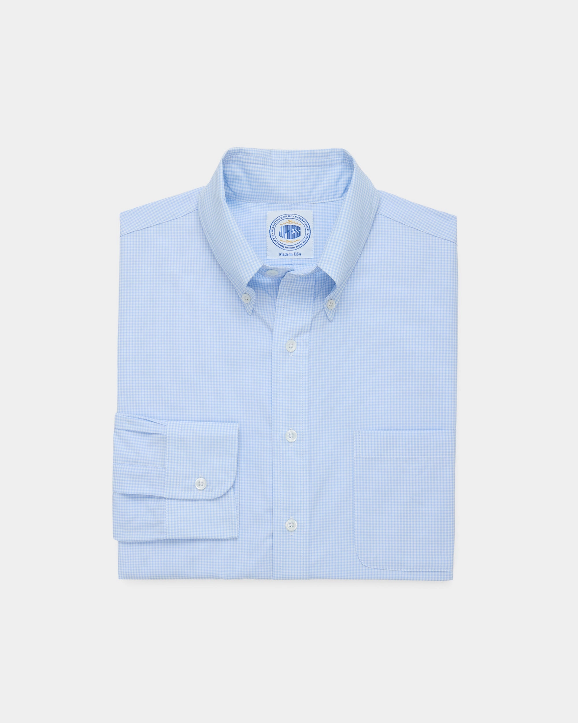 EasyCare Fabric Professional Look Made-in-USA Thomas Mason Light Blue Mini Gingham Button Down Shirt - Regular Fit