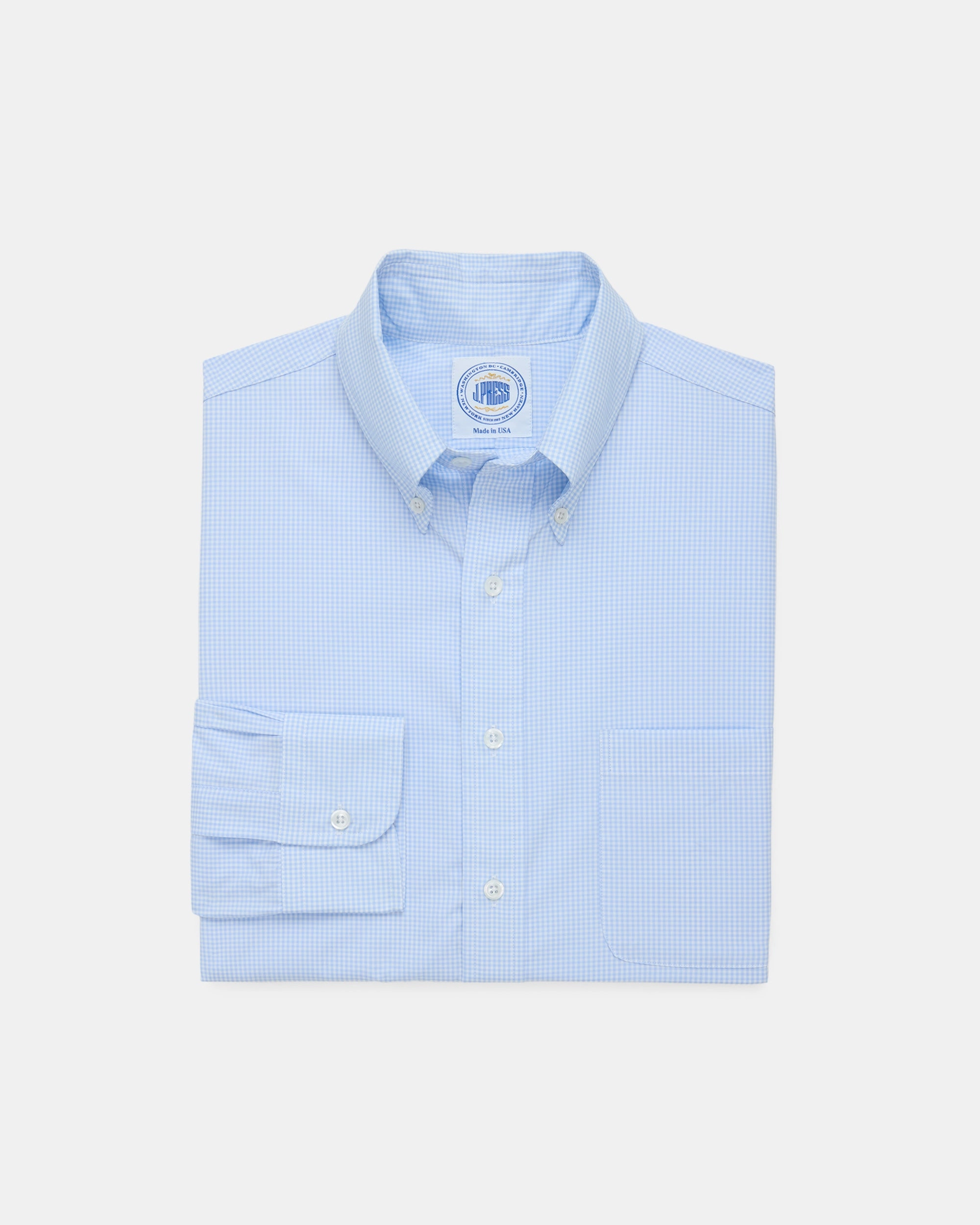 Stretch Fit Technology Sleepwear Made-in-USA Thomas Mason Light Blue Mini Gingham Button Down Shirt - Regular Fit