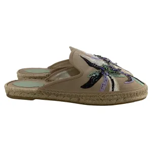 Subtle Look Ren?? Caovilla Embellished Espadrille Flat Mules in Brown Suede