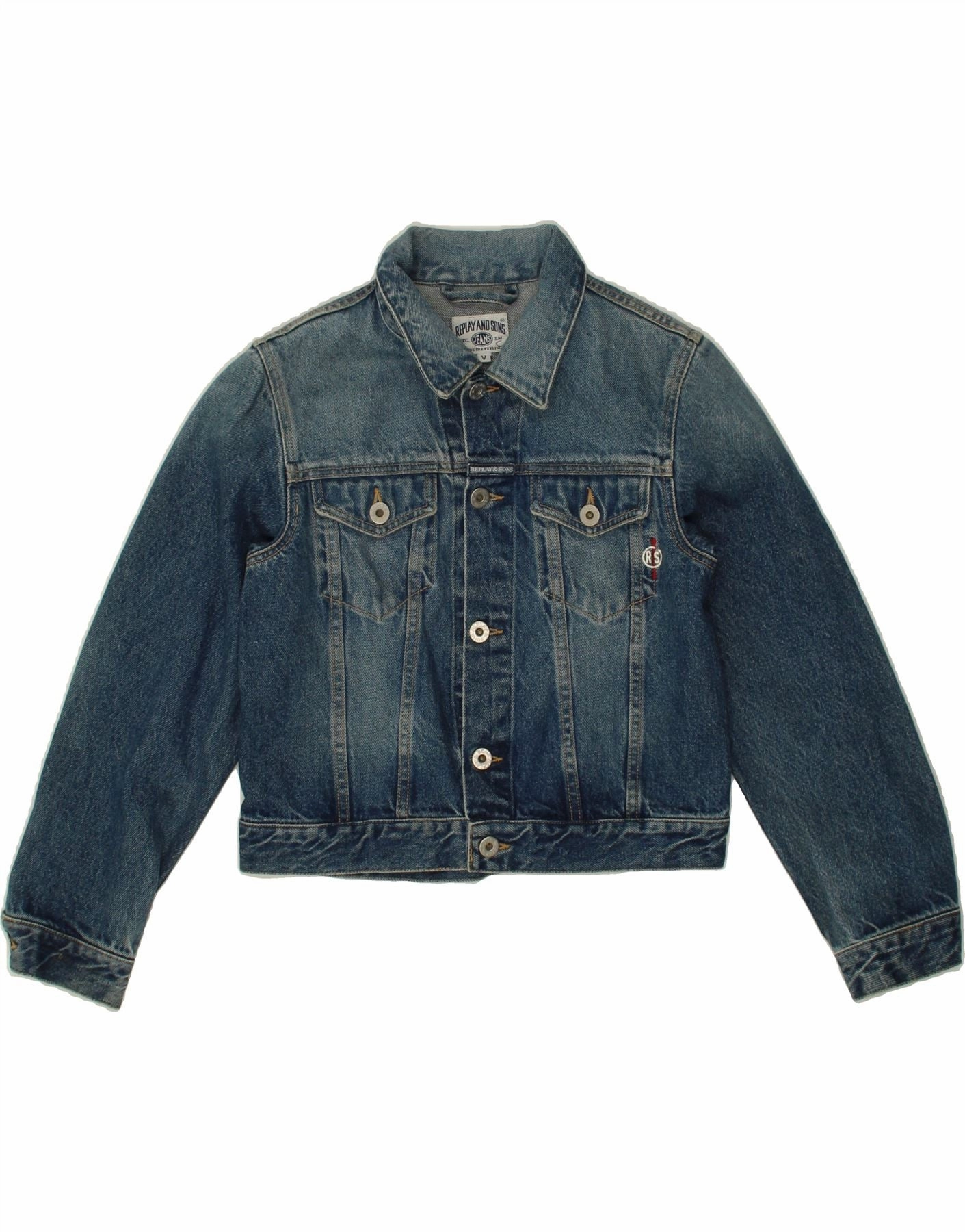 REPLAY AND SONS Boys Denim Jacket 5-6 Years Navy Blue Cotton Utility Double Stitched Seams