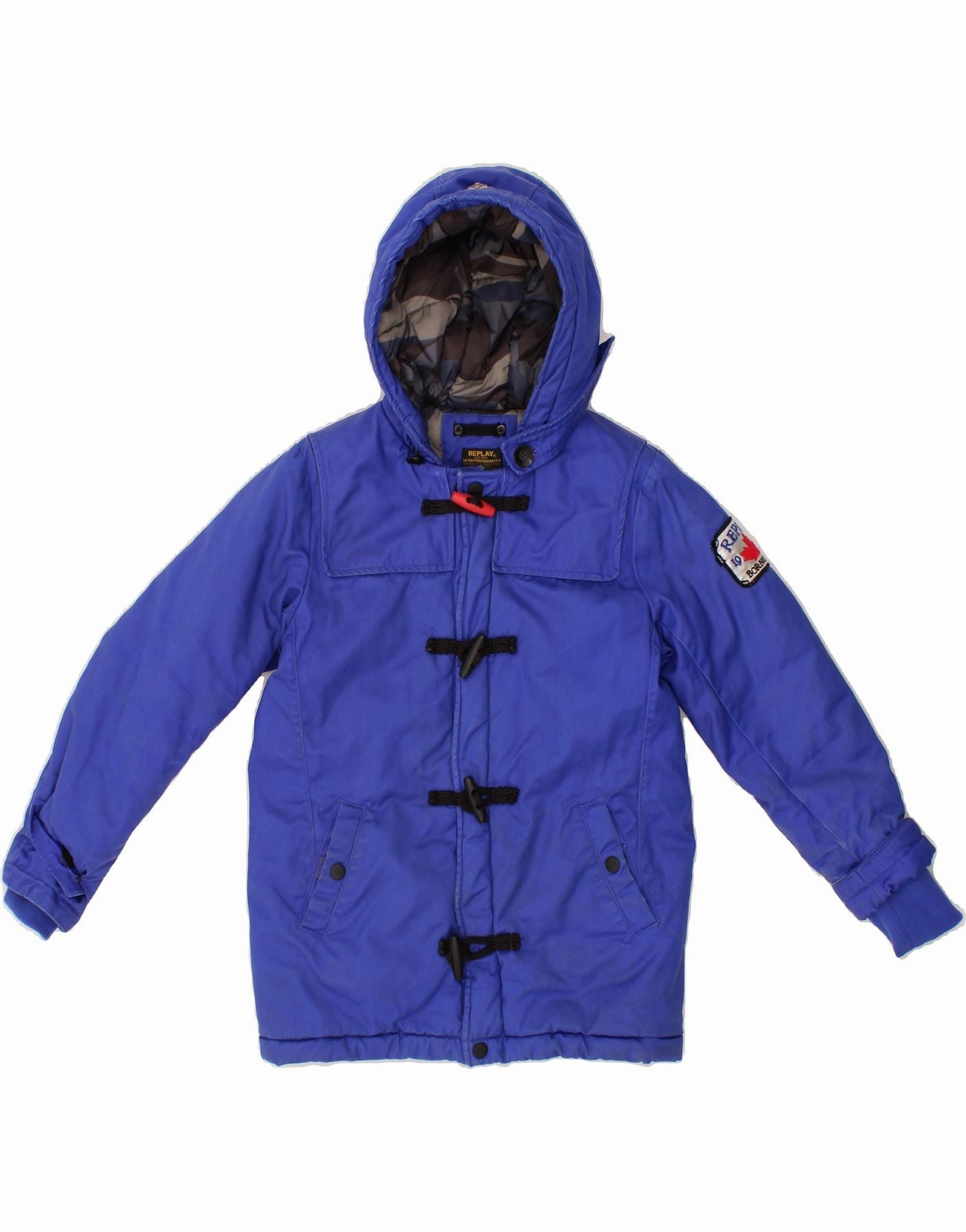 Tactics REPLAY Boys Hooded Duffle Jacket 9-10 Years Blue Cotton