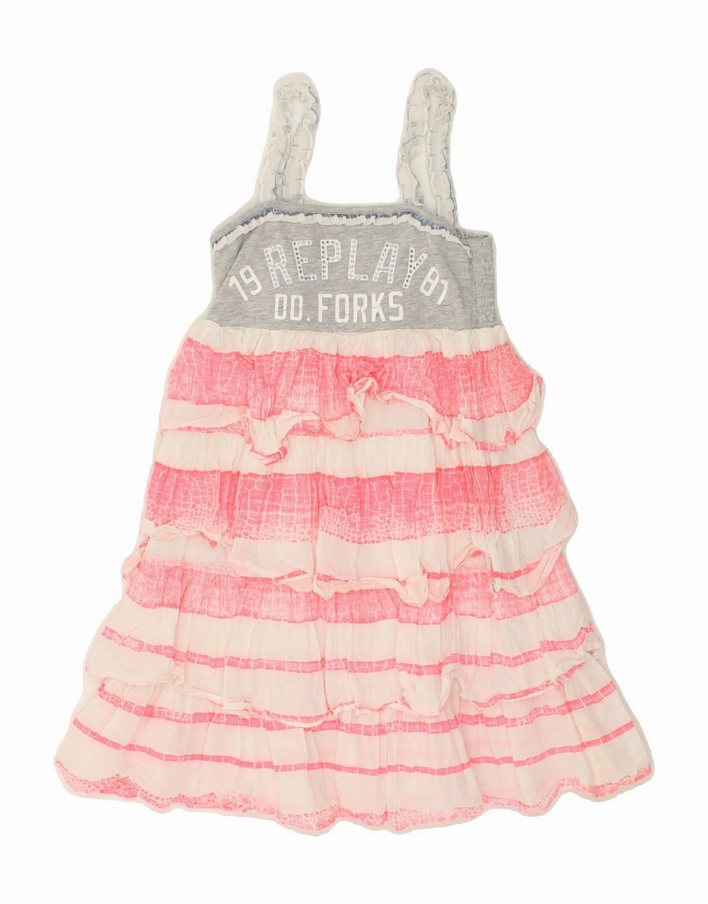 Japan Line REPLAY Girls Sleeveless Tiered Dress 5-6 Years Pink Colourblock Cotton