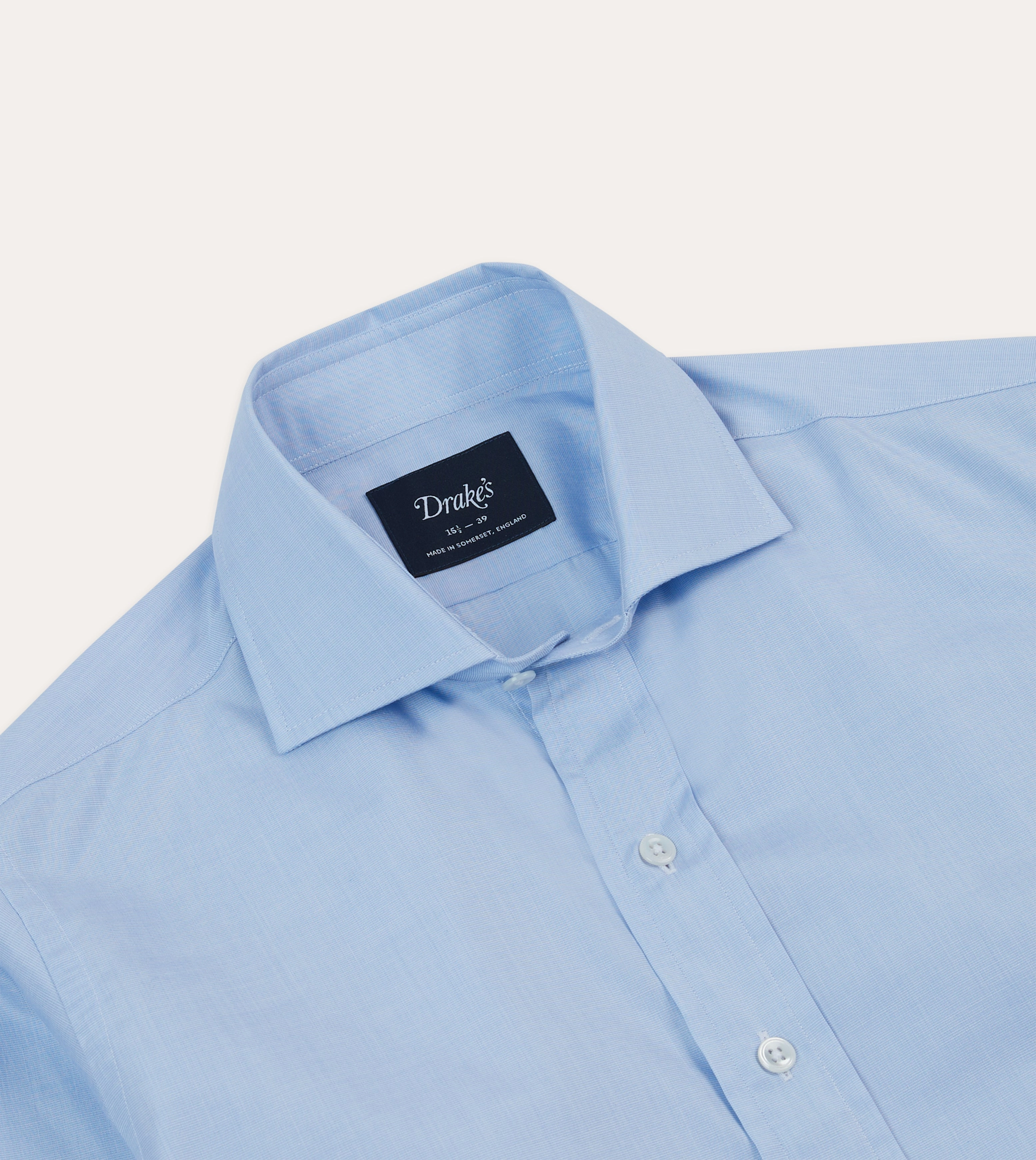 Sky Blue Cotton Spread Collar End-on-End Poplin Shirt Reinforced Seams
