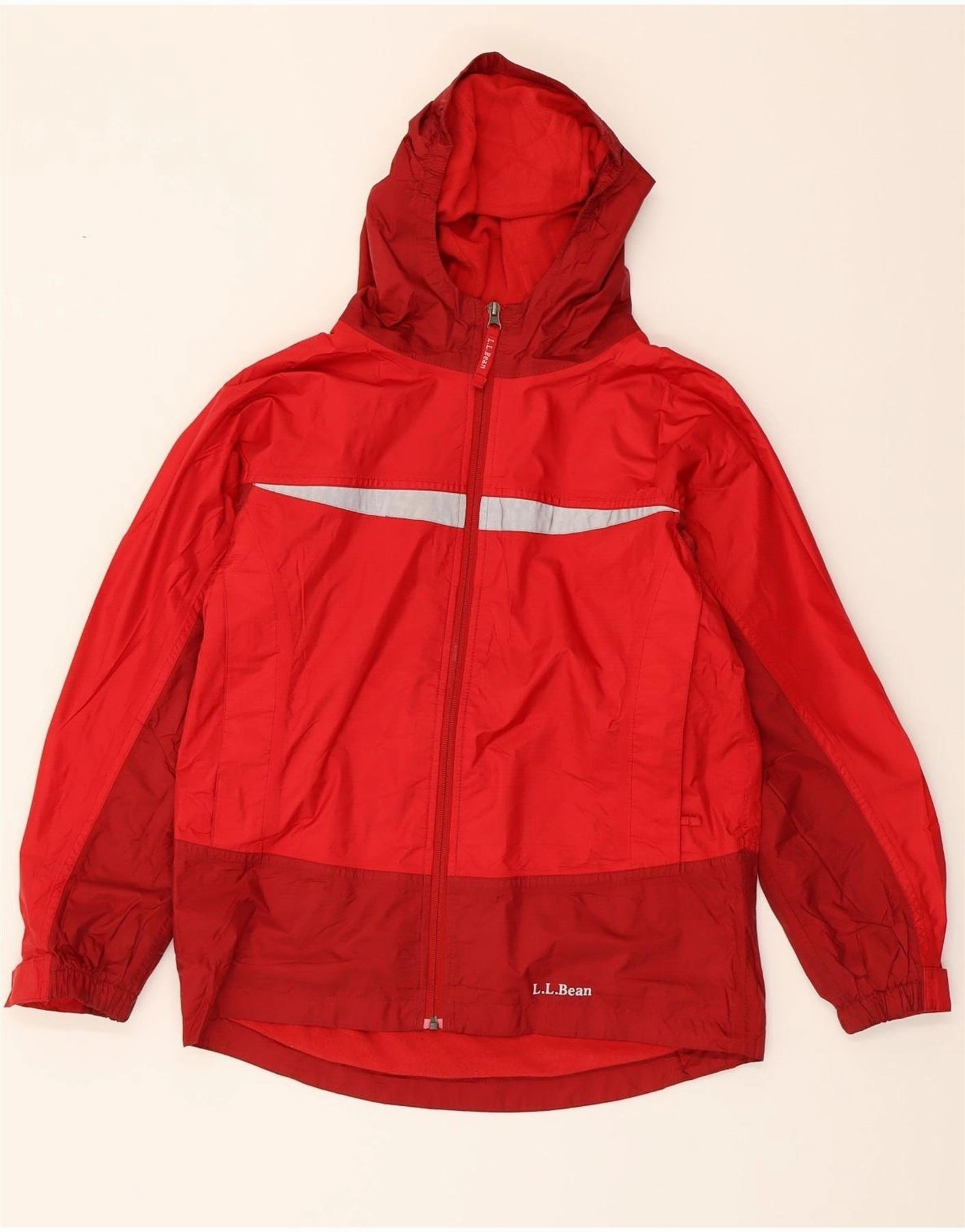 Abrasion Resistant Panels Suggestion L.L.BEAN Boys Hooded Windbreaker Jacket 14-15 Years Large  Red Colourblock