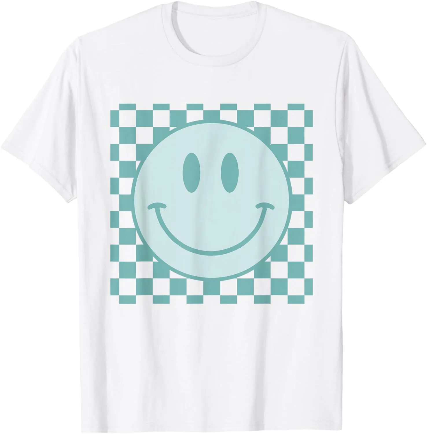 Retro Happy Face Checkered Pattern Smile Face Trendy T-Shirt