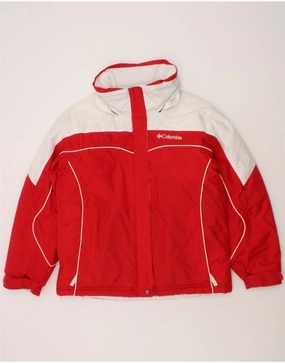 Trail Comfort COLUMBIA Boys Windbreaker Jacket 7-8 Years Red Colourblock Polyester
