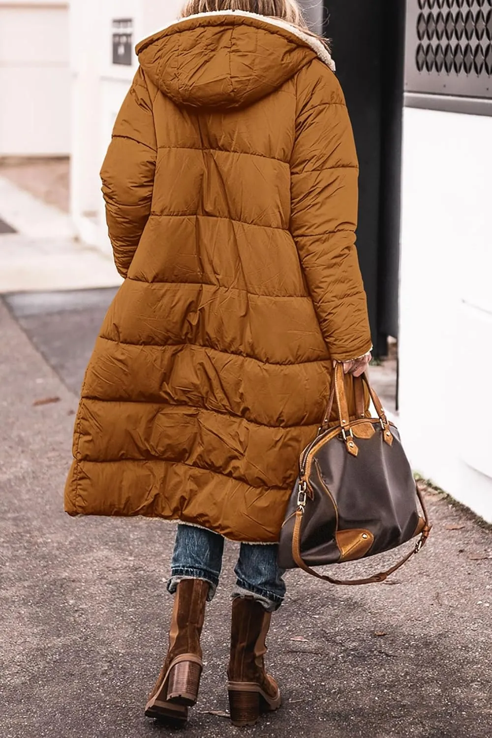 Reversible Jackets for Women Puffer Sherpa Fleece Zip Hoodie Coats Long Down Winter Warm Outerwear with Pockets