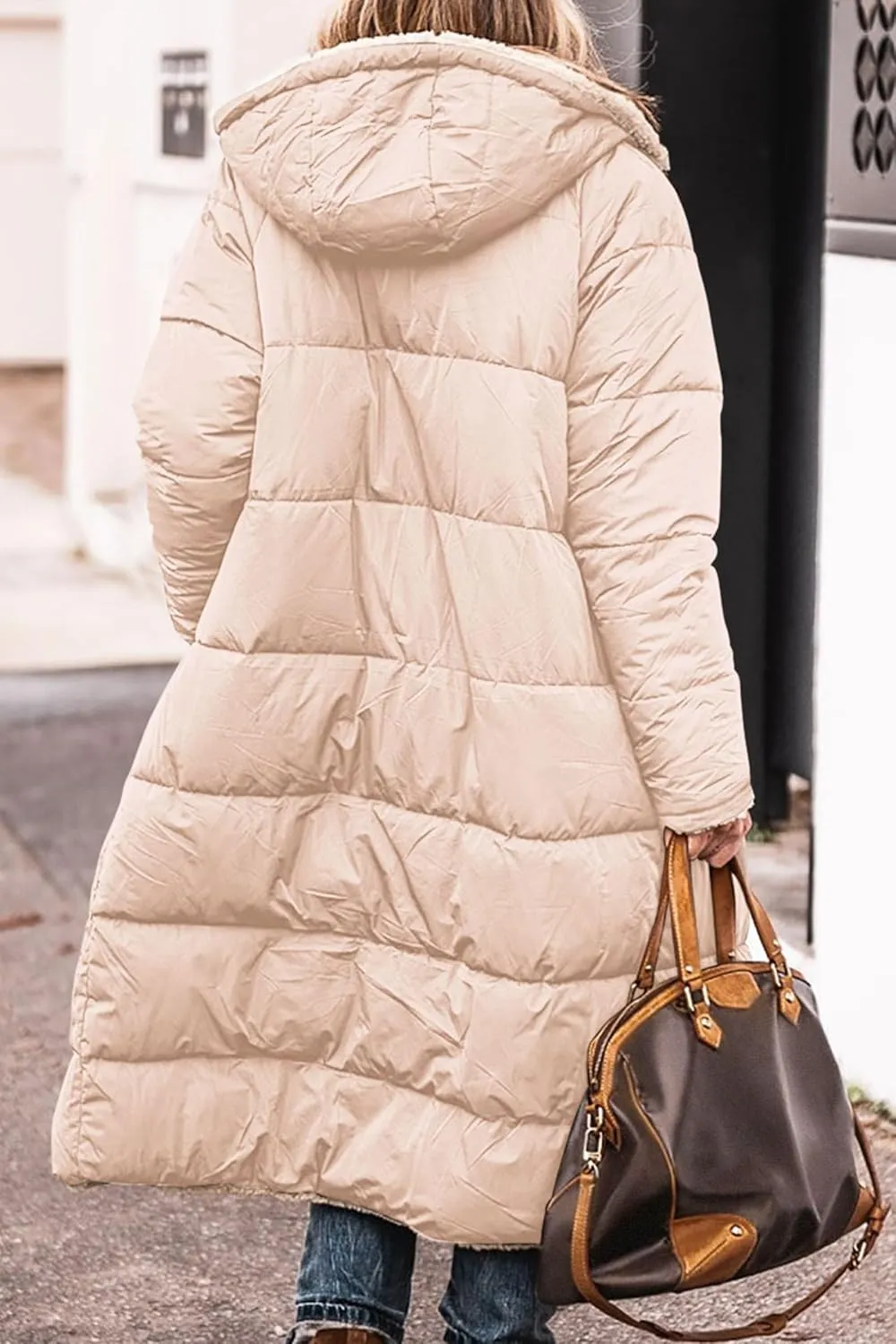 Reversible Jackets for Women Puffer Sherpa Fleece Zip Hoodie Coats Long Down Winter Warm Outerwear with Pockets