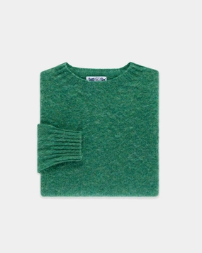 Made-in-Scotland Kelly Green Shaggy Dog Sweater  - Trim Fit Essential Warmth