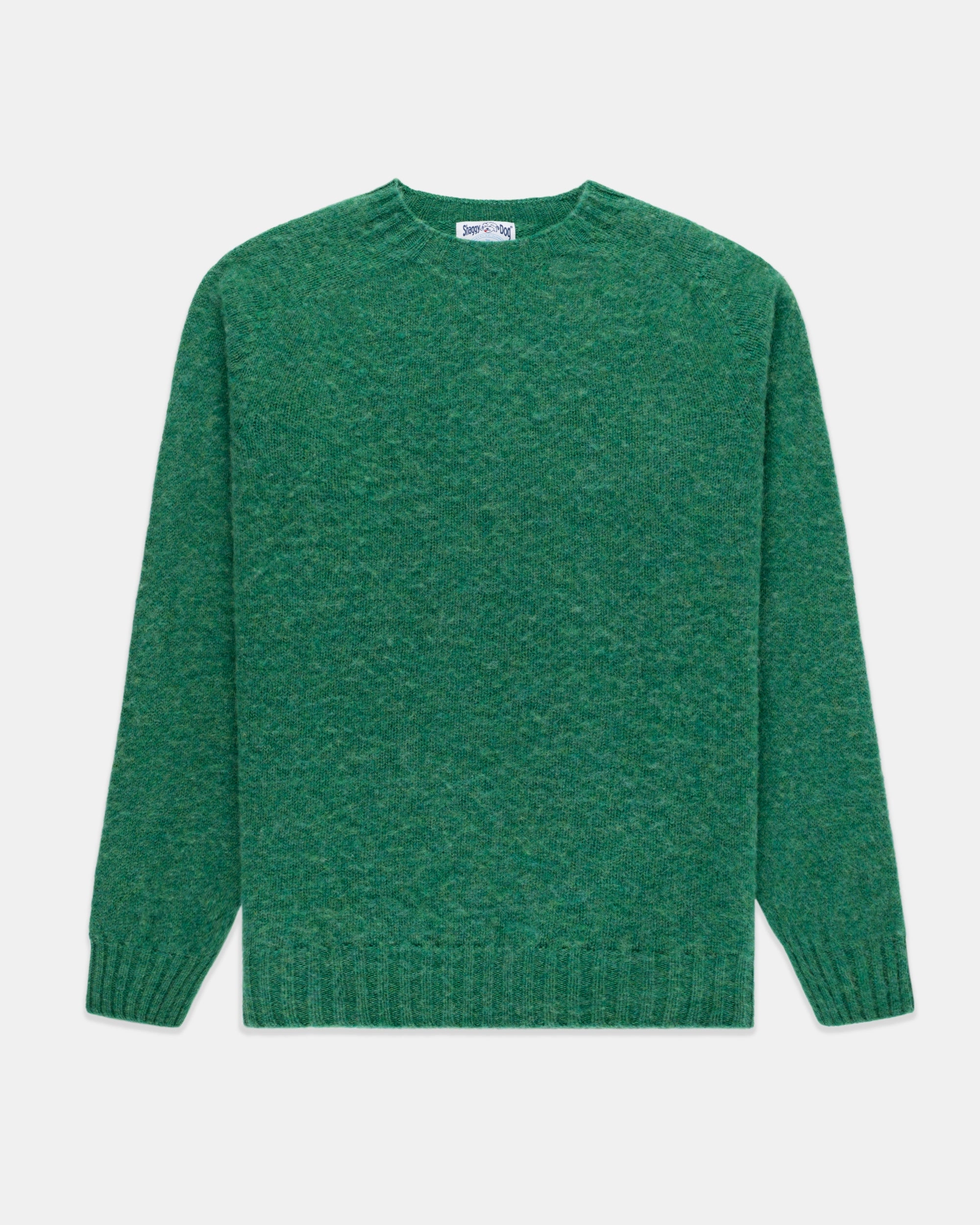 Cozy Knit Design Temperature Regulating Fabric Made-in-Scotland Kelly Green Shaggy Dog Sweater  - Trim Fit