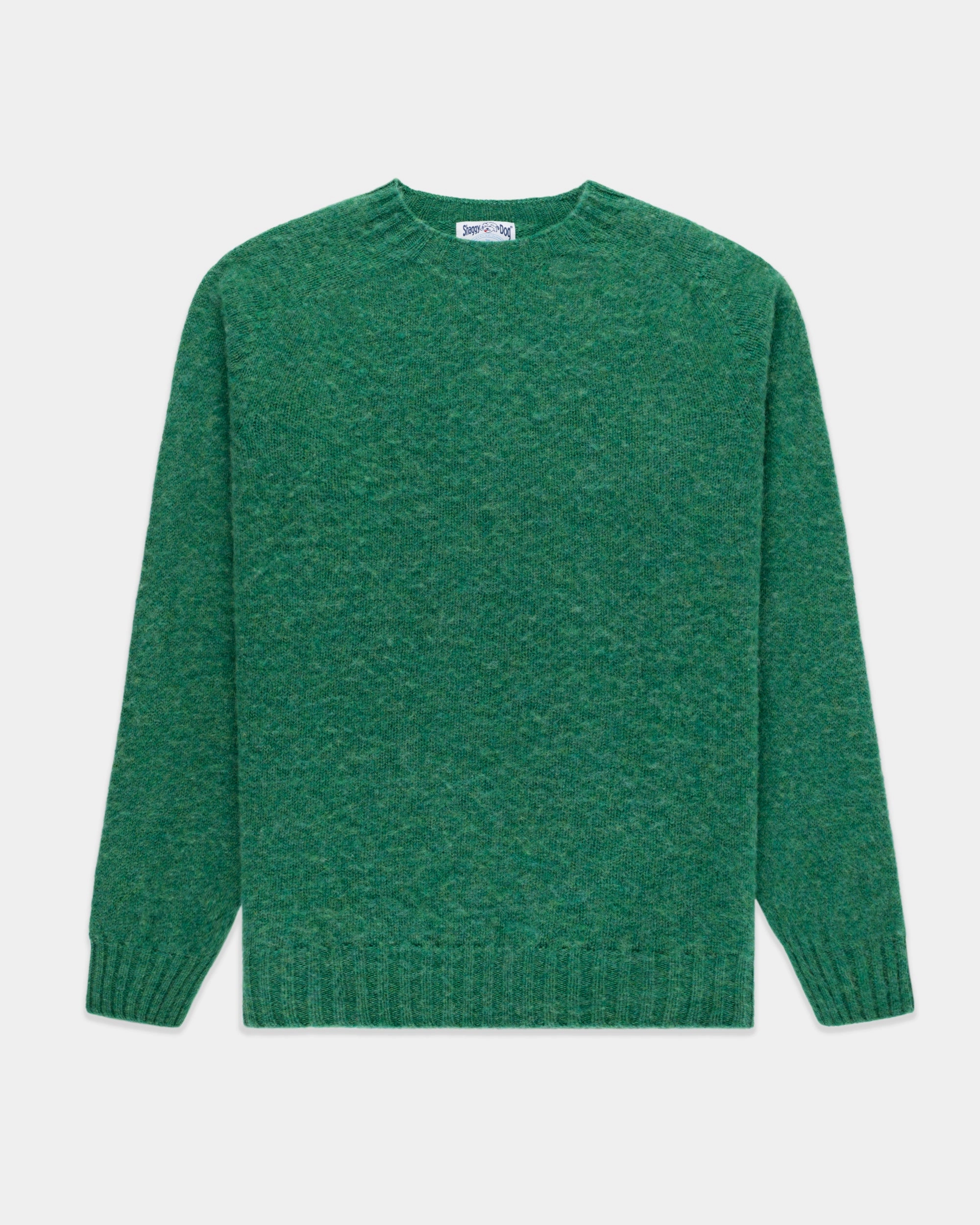 Comfy Layered Wear Soft & Cozy Made-in-Scotland Kelly Green Shaggy Dog Sweater  - Trim Fit