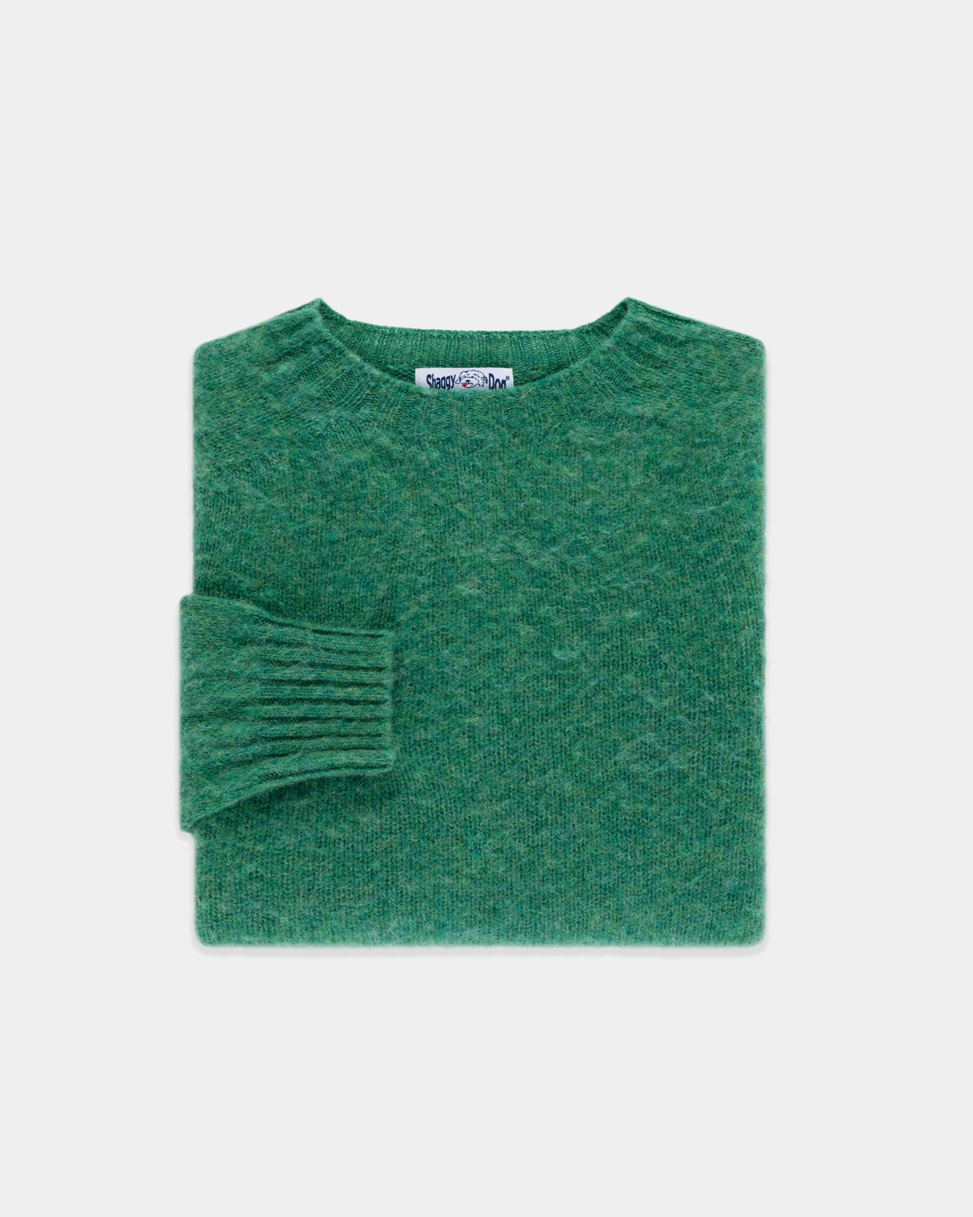 Made-in-Scotland Kelly Green Shaggy Dog Sweater  - Trim Fit Essential Warmth