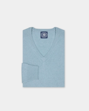 Tagless Labeling Light Blue Lambswool V-neck Sweater