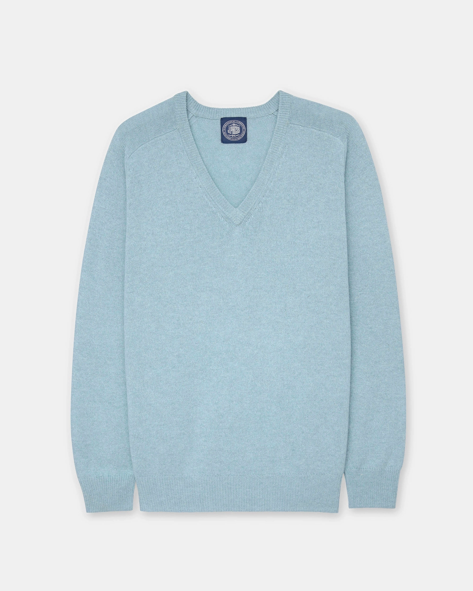 Light Blue Lambswool V-neck Sweater Thermal Lock Stitching Effortless Comfort Wear