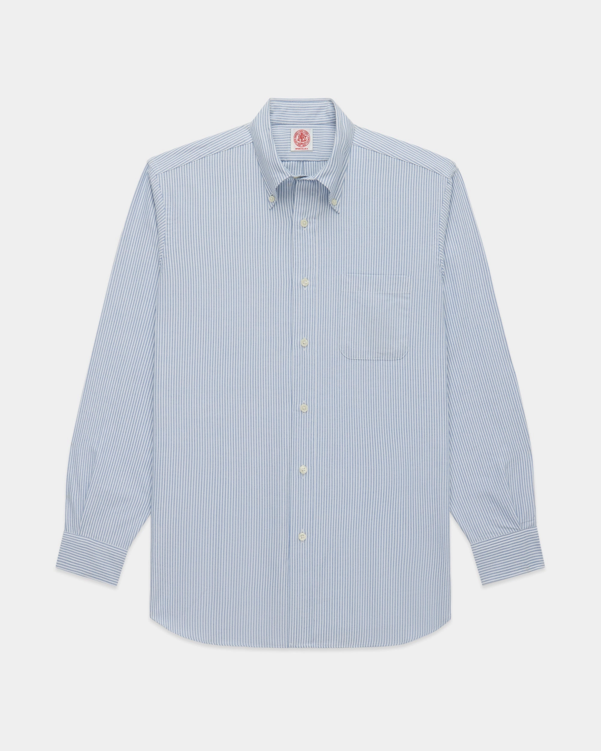 Made-in-USA Blue University Stripe Oxford Cloth Shirt - Regular Fit Work Appropriate Adjustable Cuffs