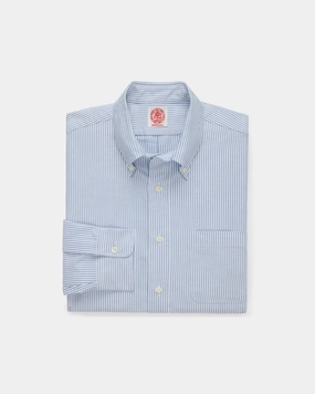 Errand Ready Non Iron Fabric Made-in-USA Blue University Stripe Oxford Cloth Shirt - Regular Fit