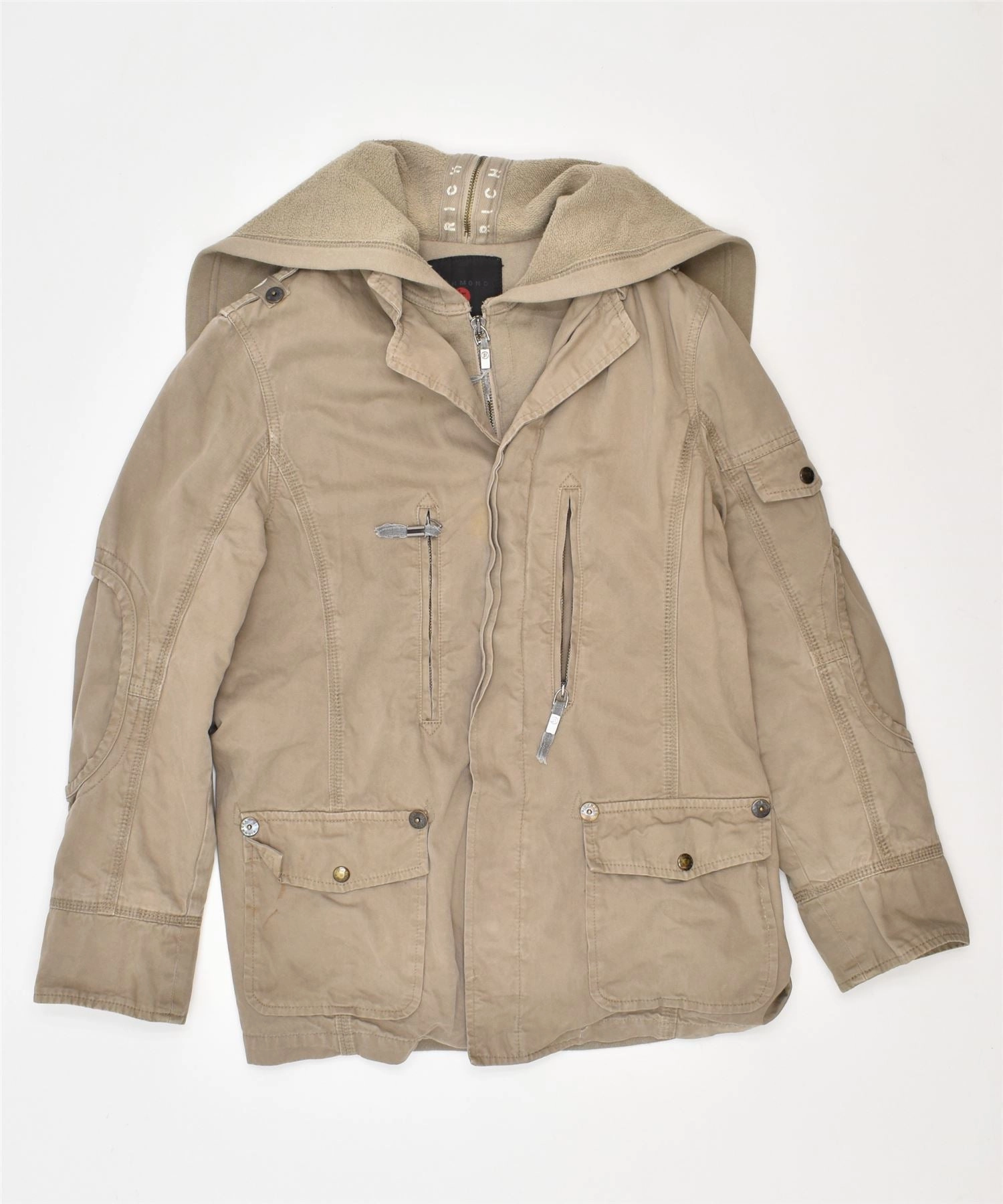 RICHMOND Boys Hooded Utility Jacket 9-10 Years Beige Cotton High-Performance Wear