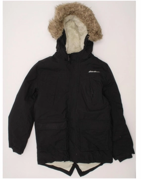 EDDIE BAUER Boys Hooded Sherpa Jacket 7-8 Years Black Nylon city lights Infatuation