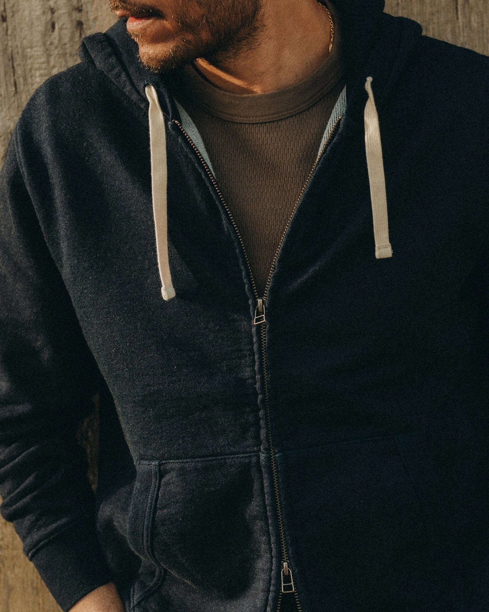 The Apres Zip Hoodie in Rinsed Indigo Terry Dry clean only Quick Release Buckles