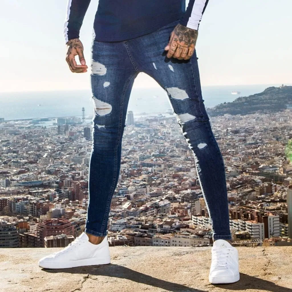 Ripped Jeans for Men Stretch Low Rise Skinny Slim Mens Denim Jeans Vintage Pants for Men Jeans