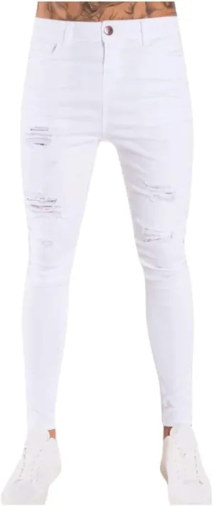 Ripped Jeans for Men Stretch Low Rise Skinny Slim Mens Denim Jeans Vintage Pants for Men Jeans