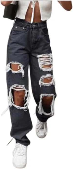 Ripped Jeans for Women, Women's Ripped Boyfriend Slim Fit Jeans Frayed Distressed Stretchy Denim Pants