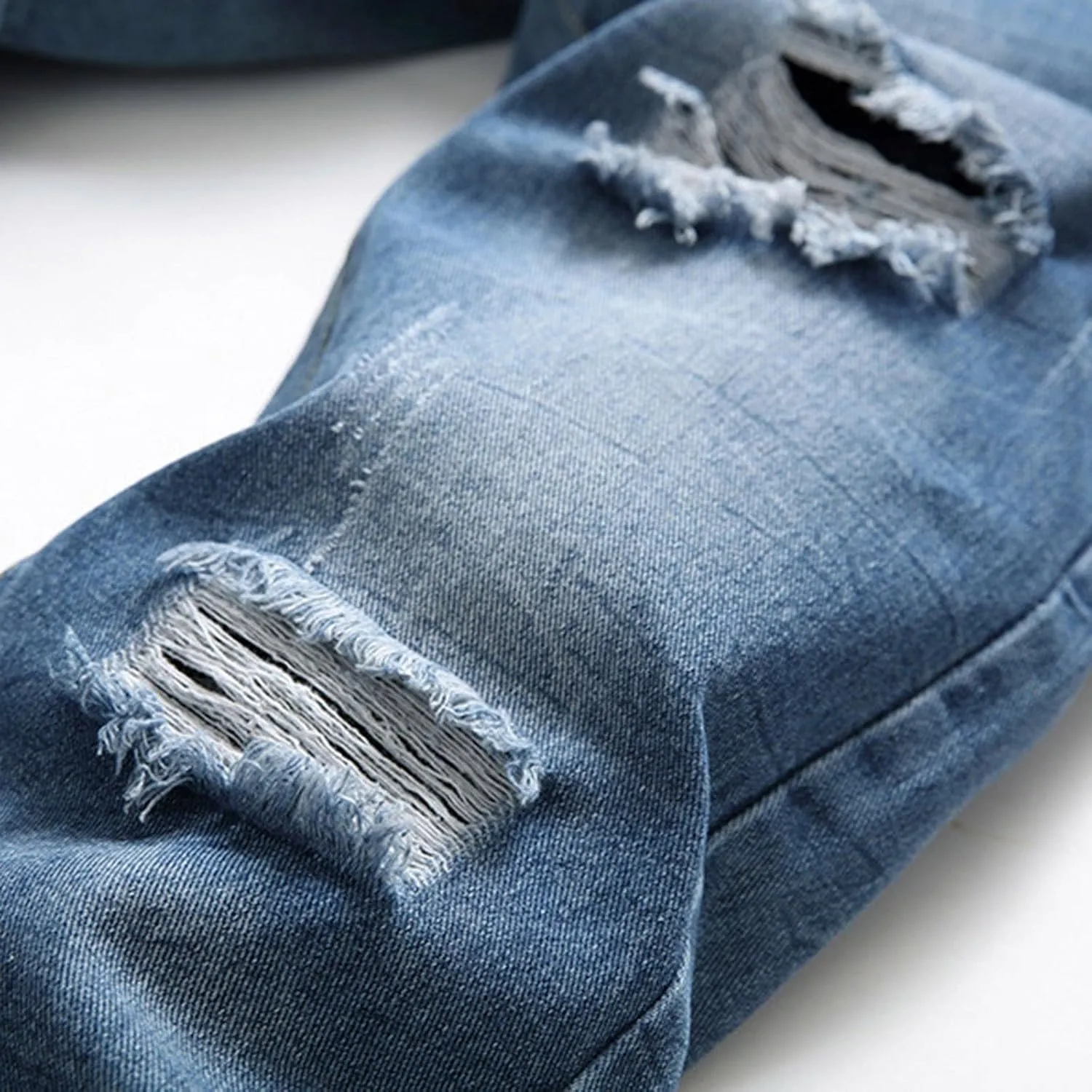 Ripped Jeans Men Straight Fit Men's Skinny Ripped Distressed Stretch Jeans Pants Hip Hop Biker Stretchy Jeans