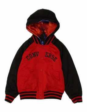 Casual Warmth Wrinkle Resistant Material CONVERSE Boys Hooded Graphic Reversible Jacket 5-6 Years Red Colourblock