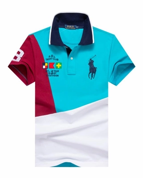 RL Red/Light Blue Multi Small Pony Short Sleeve Men Polo Timeless Top