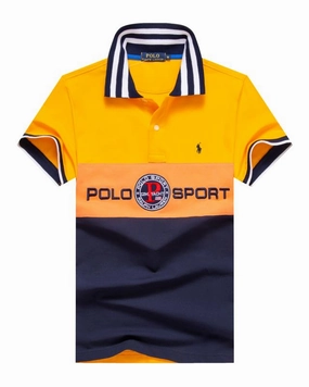 RL Yellow/Blue Multi Small Pony Short Sleeve Men Polo Stylish Layer Look Sporty Fashion
