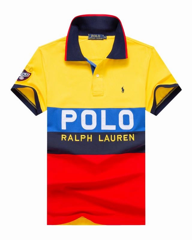 RL Yellow/Red Multi Small Pony Short Sleeve Men Polo Urban Fashion Look