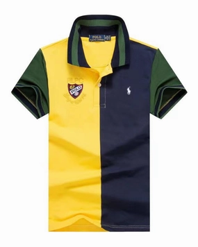 Flattering Fit Cross Grain Knit RLPC  Polo Yellow And Navy Blue Small Pony