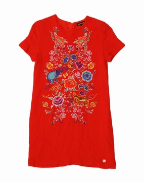 ROBERTO CAVALLI Girls Graphic Shift Dress 9-10 Years Red Floral Viscose A Line Cut