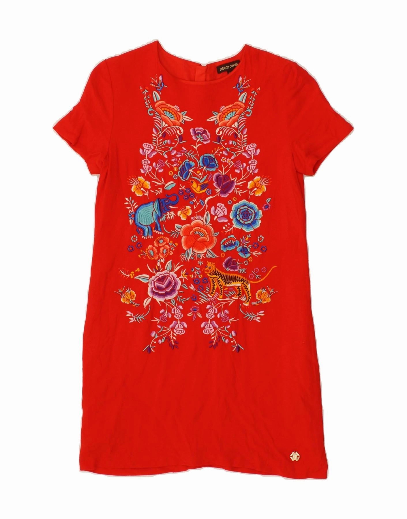 ROBERTO CAVALLI Girls Graphic Shift Dress 9-10 Years Red Floral Viscose A Line Cut